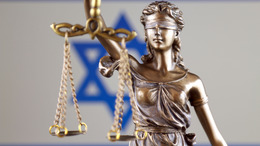 Symbol of law and justice with Israel Flag. Close up.