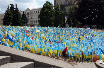 Viele ukrainische Flaggen