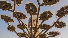 Solar cells, Koutoubia Mosque tower in Downtown Marrkesh, Morocco, Africa