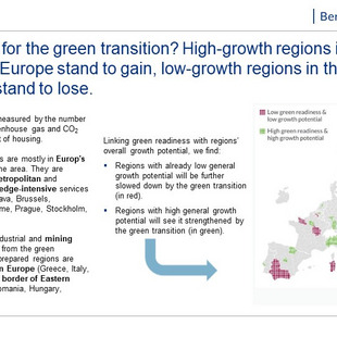 Who is ready for the green transition? High-growth regions in Northern and Western Europe stand to gain, low-growth regions in the East and South again stand to lose.