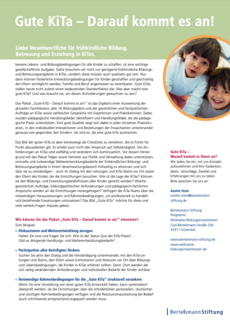 Cover Handreichung für KiTa-Verantwortliche zum Plakat: Gute KiTa - Darauf kommt es an!