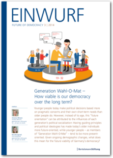 Cover EINWURF 3/2014 EN - Generation wahl-O-Mat – How viable is our democracy over the long term?