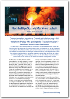 Cover Policy Brief 2023 | 05 Dekarbonisierung ohne Deindustrialisierung - Mit welchem Policy-Mix gelingt die Transformation?