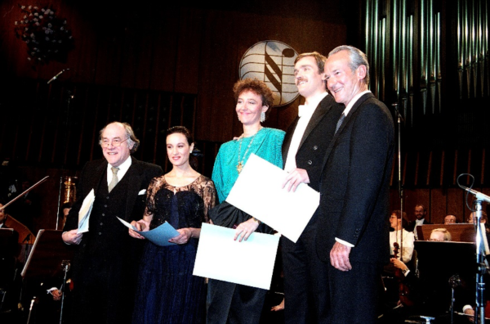 v.l. August Everding, Tania Christova, NATHALIE STUTZMANN, Andrzej Dobber und Reinhard Mohn