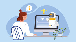 Eine Frau tauscht sich am Rechner mit einem medizinischen Chatbot aus