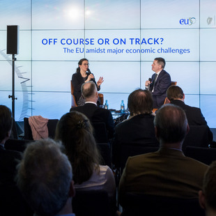 Paschal Donohoe and Katharina Gnath and Participants, Event "Off course or on track? The EU amidst major economic challenges - Discussion on 16.03.2023 with Paschal Donohoe, Paschal Donohoe, Irish Minister and President of the Eurogroup