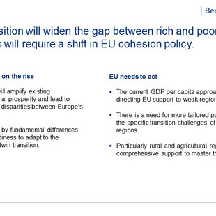 The twin transition will widen the gap between rich and poor regions. Mitigating this will require a shift in EU cohesion policy.