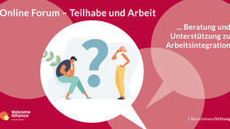 Grafik von zwei Menschen, die um ein großes Fragezeichen herumstehen