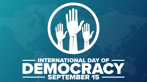 The logo of the International Day of Democracy on September 15.