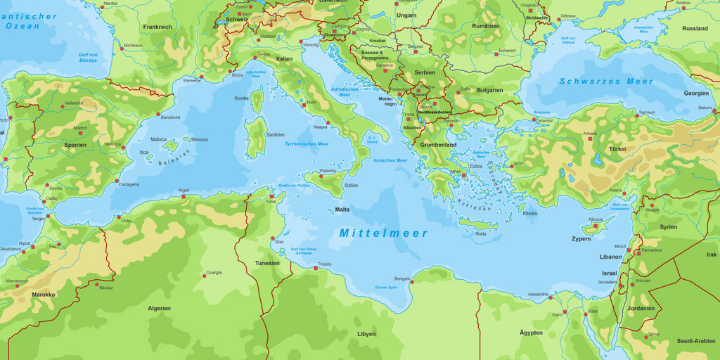Karte des Mittelmeers mit Anrainerstaaten