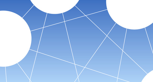 blaues Bild mit drei weißen Kreisen die sich von links nach rechts am oberen Rand verteilen. Von den Kreisen gehen feine Linien in alle Richtungen