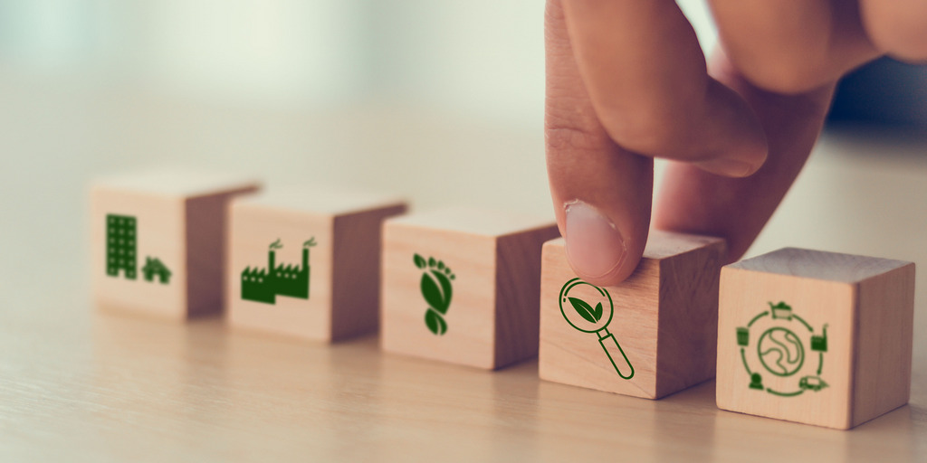 Measuring, assessing and valuing environmental impacts and sustainability concept. LCA, Life cycle assessment. Carbon footprint calculation and reporting, business value chain and sustainability