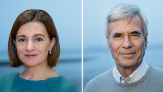 The portrait pictures of Maia Sandu and Michael Otto can be seen side by side.