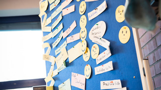 Ein Flipchart mit beschriebenen Klebezetteln