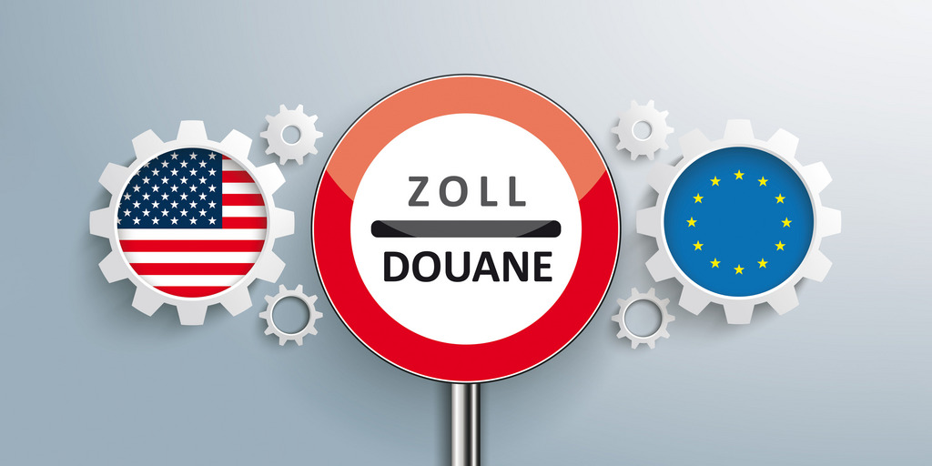 USA EU Partnership Gear Zoll Zeichen, deutscher Text Zoll