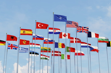 NATO flags waving in the wind