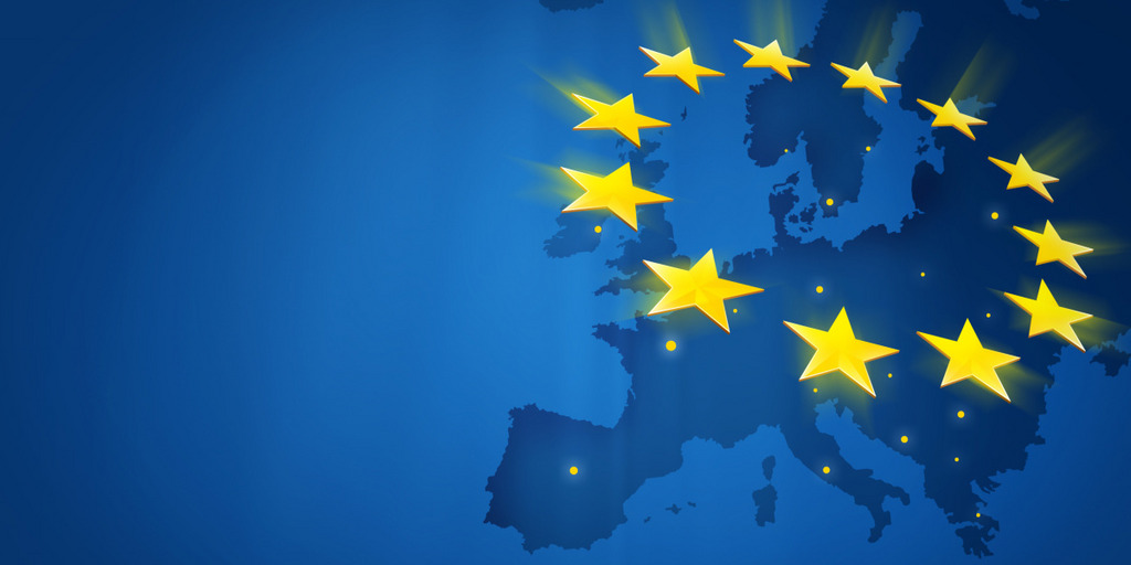 The stars of the european banner on a blue Background