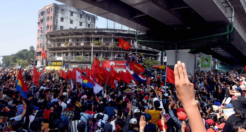 Protesters participate in an anti-military rally