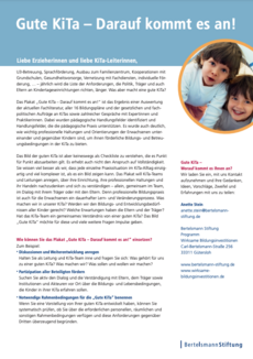 Cover Handreichung für KiTa-Leitungen zum Plakat: Gute KiTa - Darauf kommt es an!