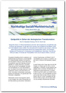 Cover Policy Brief 2023 | 08: Geldpolitik in Zeiten der ökologischen Transformation