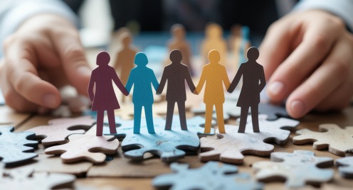 Bild mit Kinderhänden und Puzzleteilen