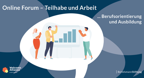 Zeichnung von Figuren, die um ein Chart herum stehen