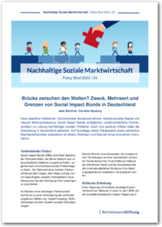 Cover Policy Brief 2023 | 03: Brücke zwischen den Welten? Zweck, Mehrwert und Grenzen von Social Impact Bonds in Deutschland