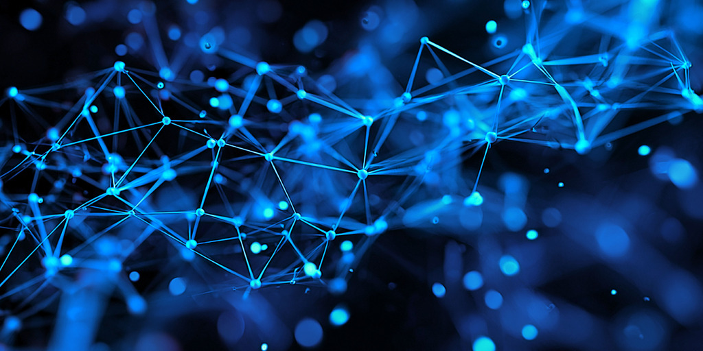 Abstraktes Bild aus miteinander verbundenen grünen Knotenpunkten. Ideal für Projekte zu den Themen Technologie, Netzwerk, Verbindung und Nachhaltigkeit