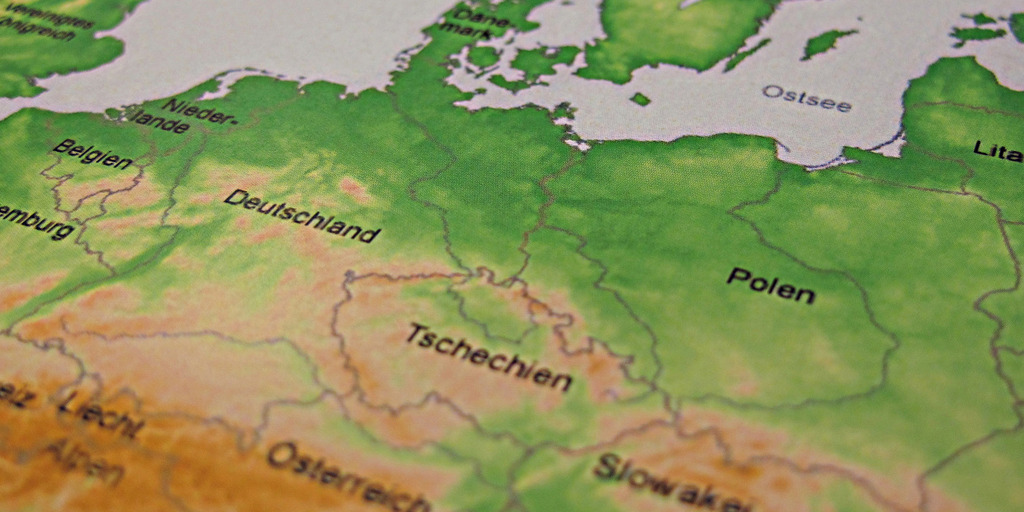 Eine Landkarte Europas mit Deutschland und Polen im Fokus