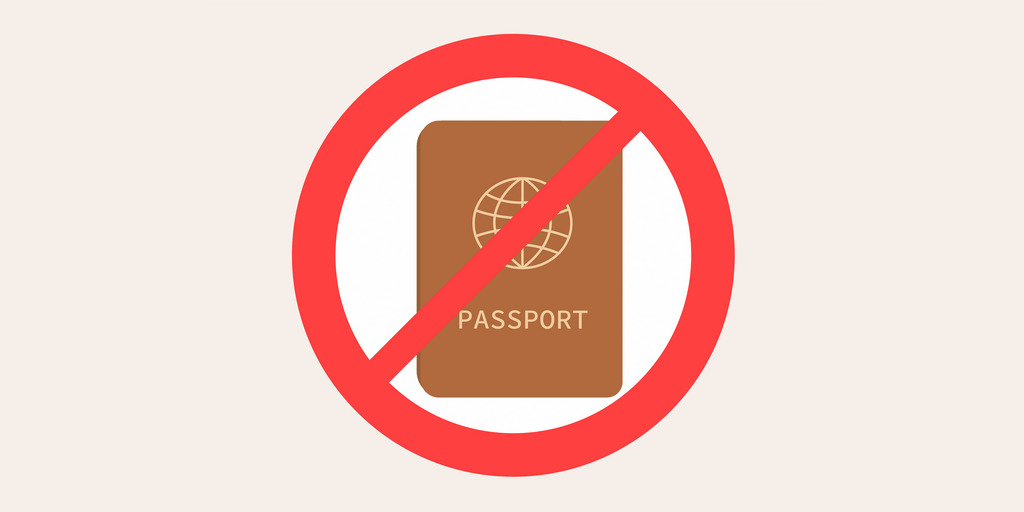 internationaler Reisepass mit einem Verbotszeichen versehen