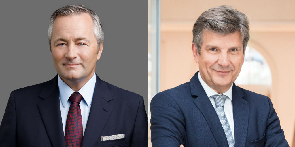 Collage aus den Porträtfotos von Hannes Ametsreiter und Ralph Heck