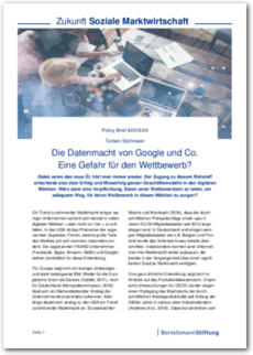 Cover Policy Brief #2018/04: Die Datenmacht von Google und Co. Eine Gefahr für den Wettbewerb?