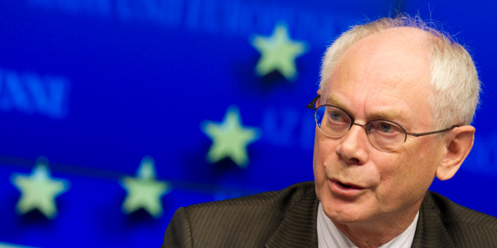 Herman van Rompuy in front of the European flag