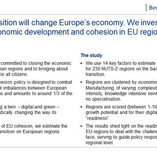 The twin transition will change Europe’s economy. We investigate its effects on economic development and cohesion in EU regions.