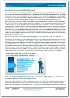 Cover Zentrale Ergebnisse zur Studie Erwerbsbereitschaft im frühen Ruhestand