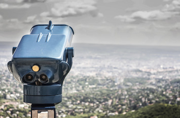 Blue Coin Operated Binocular With City View