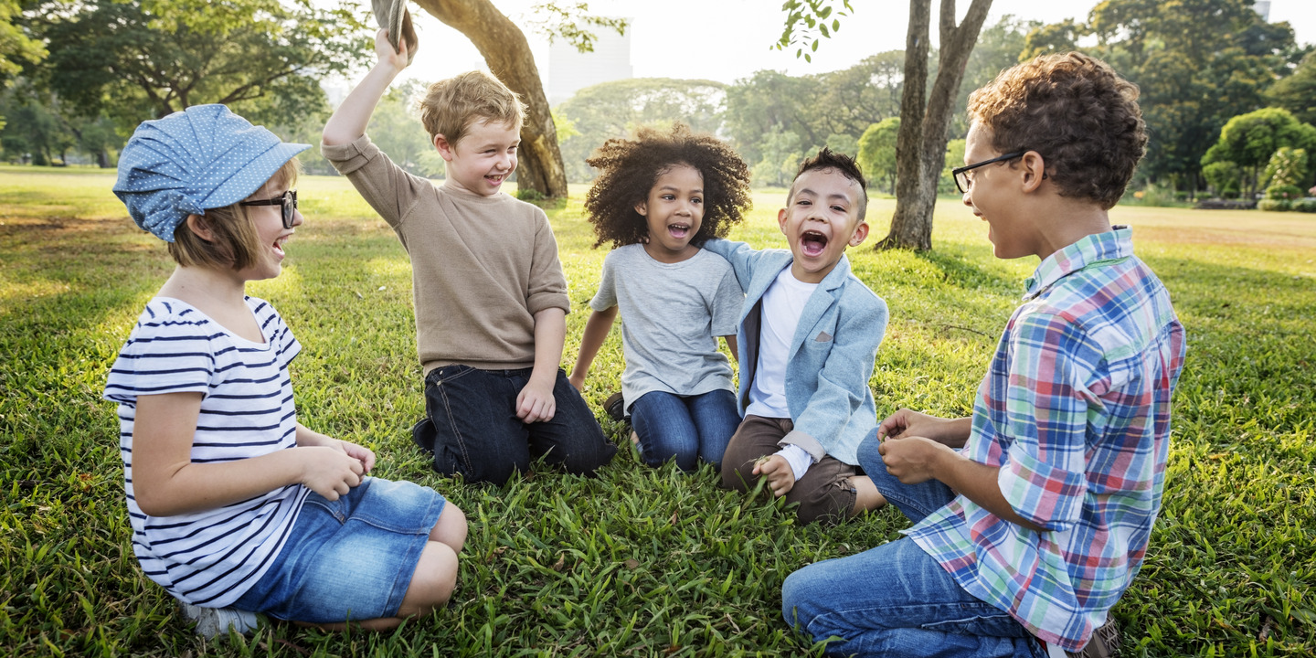 laughing children on the meadow