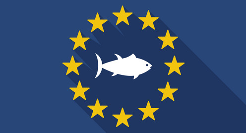Illustration of a long shadow EU flag with a tuna fish