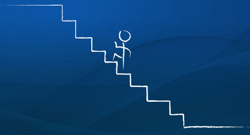 Strichmännchen geht die Treppe hoch