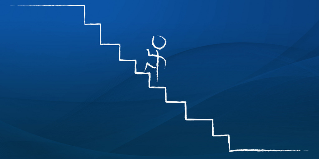 Strichmännchen geht die Treppe hoch