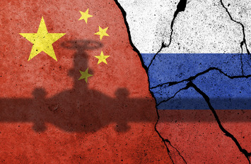 Flag of China and Russia painted on a concrete wall