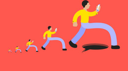 Comic-Figure steps over a big black hole