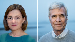 The portrait pictures of Maia Sandu and Michael Otto can be seen side by side.