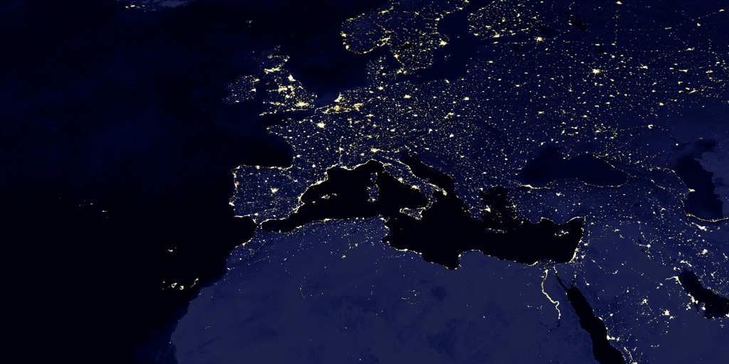 Satellitenfoto von der EU und ihrer südlichen und östlichen Nachbarschaft
