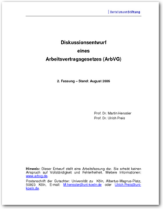 Cover Diskussionsentwurf eines Arbeitsvertragsgesetzes (ArbVG)