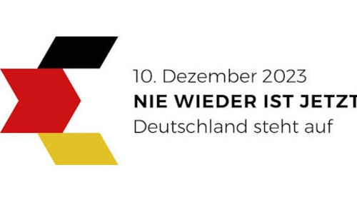 Logo zur Solidaritätskundgebung "Nie wieder ist jetzt! Deutschland steht auf"