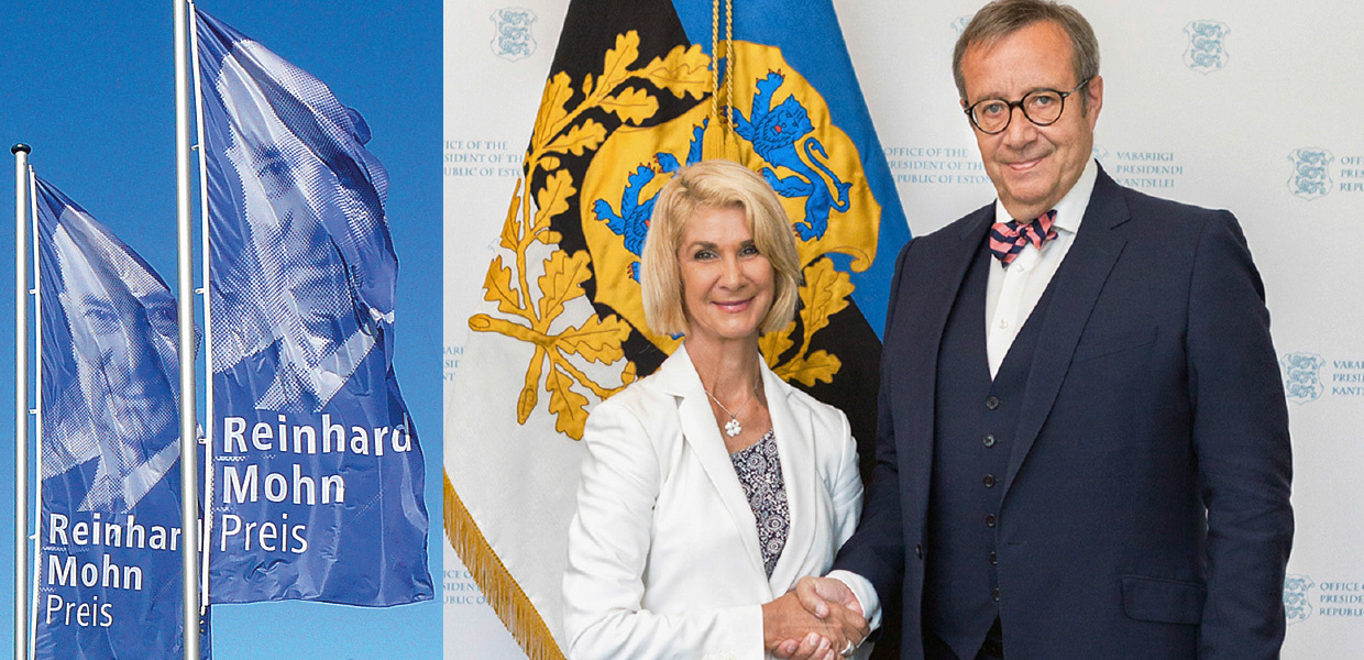 Für Vorspann-Teaser zum RMP 29. Juni 2017, Fotoretusche aus Flaggen und Bild C20A4756-2.jpg -> Dr. Brigitte Mohn neben Präsident Toomas Hendrik Ilves im Präsidentenpalast in Tallinn (September 2016).