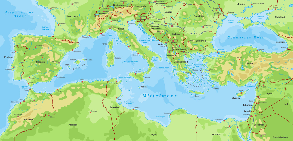 Karte des Mittelmeers.