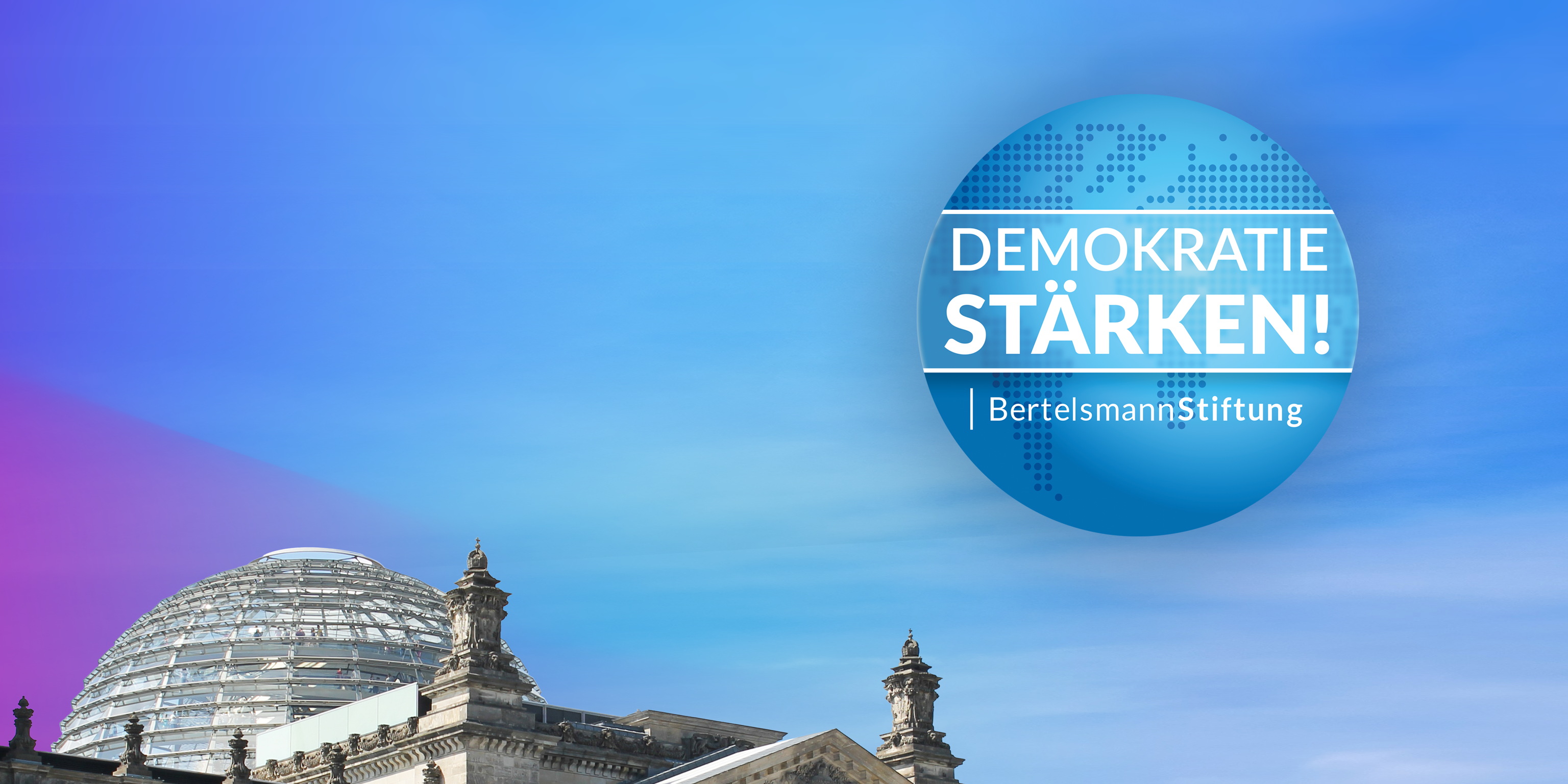 Deutsch Visualisierung beziehungsweise Titelbild zur Online-Nutzung zu "Demokratie stärken!" bzw. "Strengthen Democracy!", dem Jahresthema 2024 der Bertelsmann Stiftung.