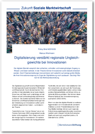 Policy Brief #2019/09: Digitalisierung verstärkt regionale Ungleichgewichte bei Innovationen